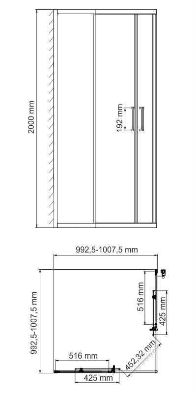 Main 41S19 Душевой уголок, квадрат, с раздвижными дверьми